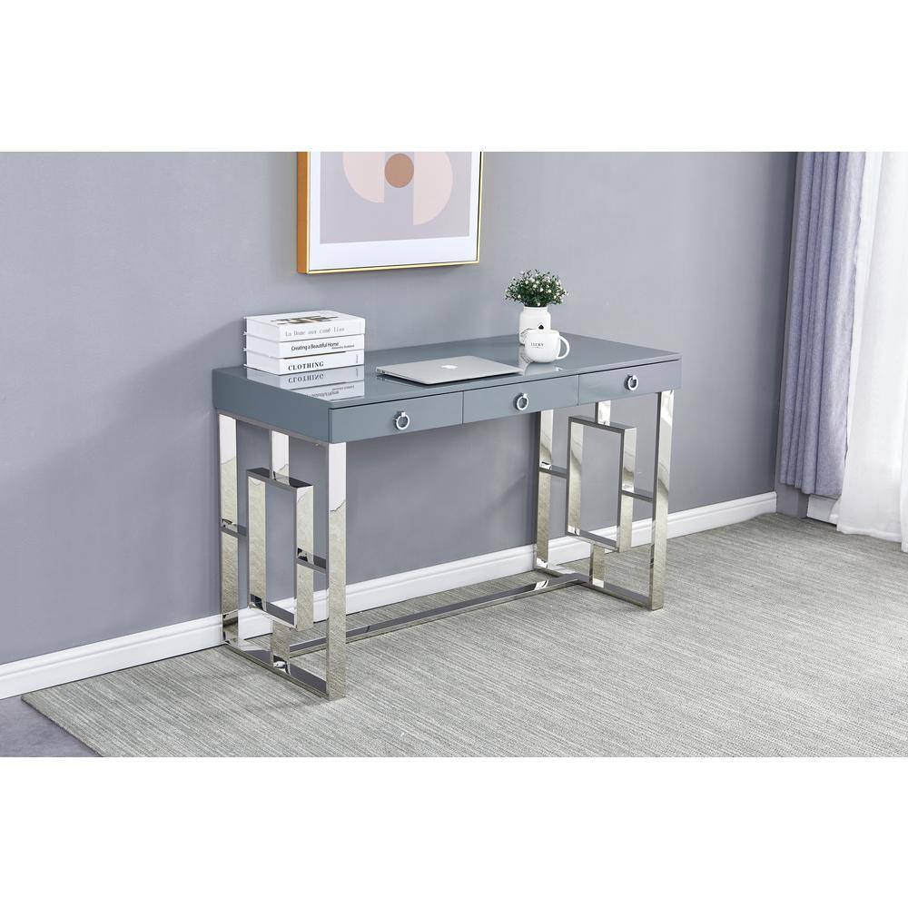 None 47 in. Rectangular Grey Modern Computer Desk, Silver