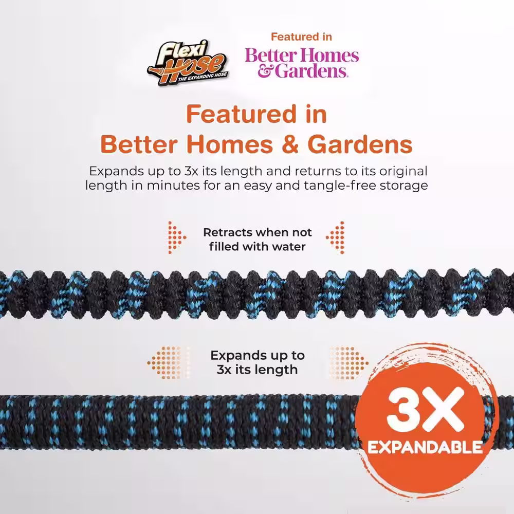 None Flexi Hose 3/4 in x 75 ft. with 8 Function Nozzle Expandable Garden Hose, Lightweight & No-Kink Flexible, Blue/Black