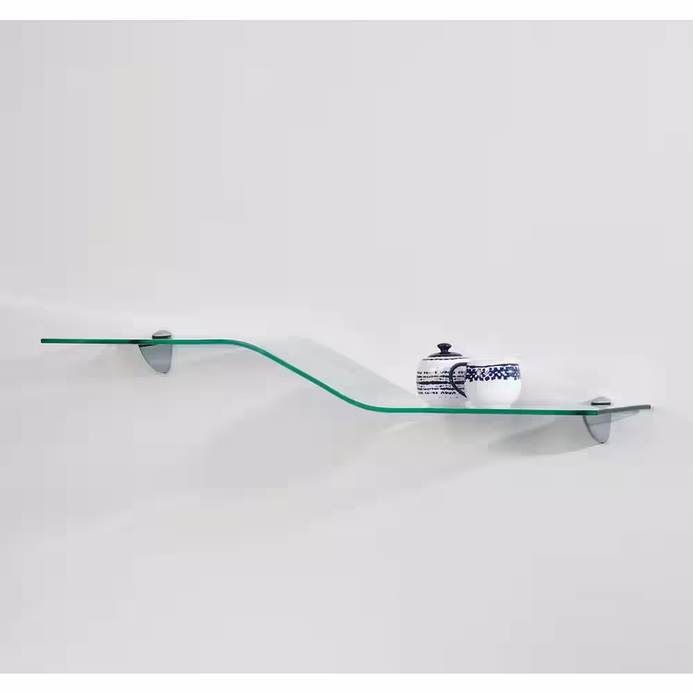 Wallscapes Allure 8 in. x 40 in. x 5/16 in. Clear Waved Shelf with 2 Pelican Wall Brackets Shelf Kit