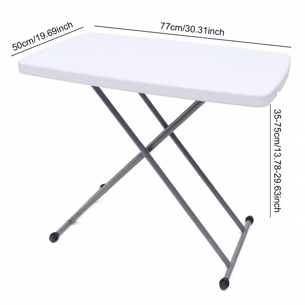 None 30.3 in. White Plastic Adjustable Height Liftable Folding Table