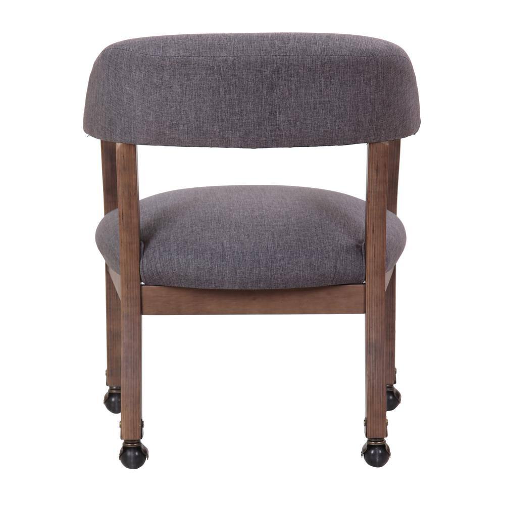 BOSS Office Products Gray Fabric Traditional Rolling Captains Chair with Driftwood Finish, Brass Hooded Casters