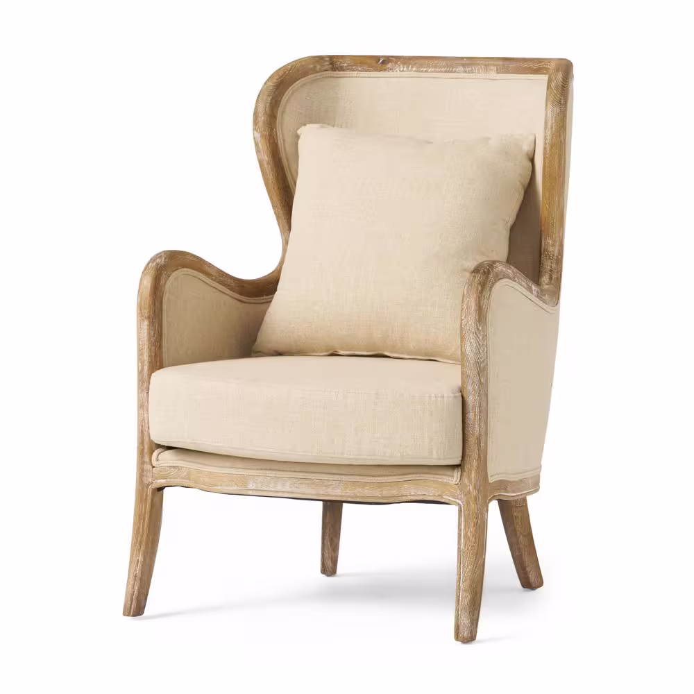 Noble House Crenshaw Beige Fabric Wing Chair