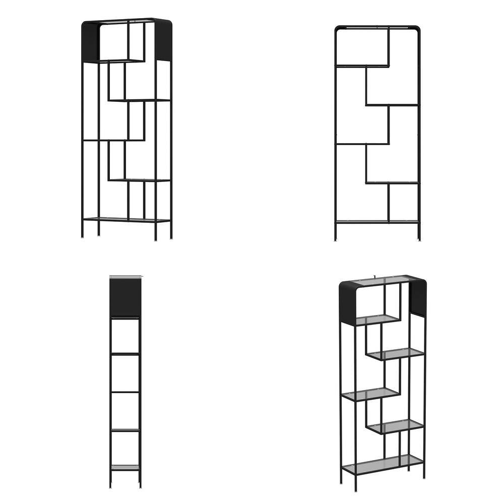 None 31.5 in. W x 78.9 in. H x 11.8 in. D 6 Glass Shelves Metal Freestanding Cabinet in Black