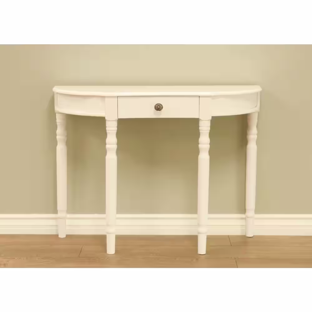 Homecraft Furniture 37 in. White Half Moon Wood Console Table with Drawers
