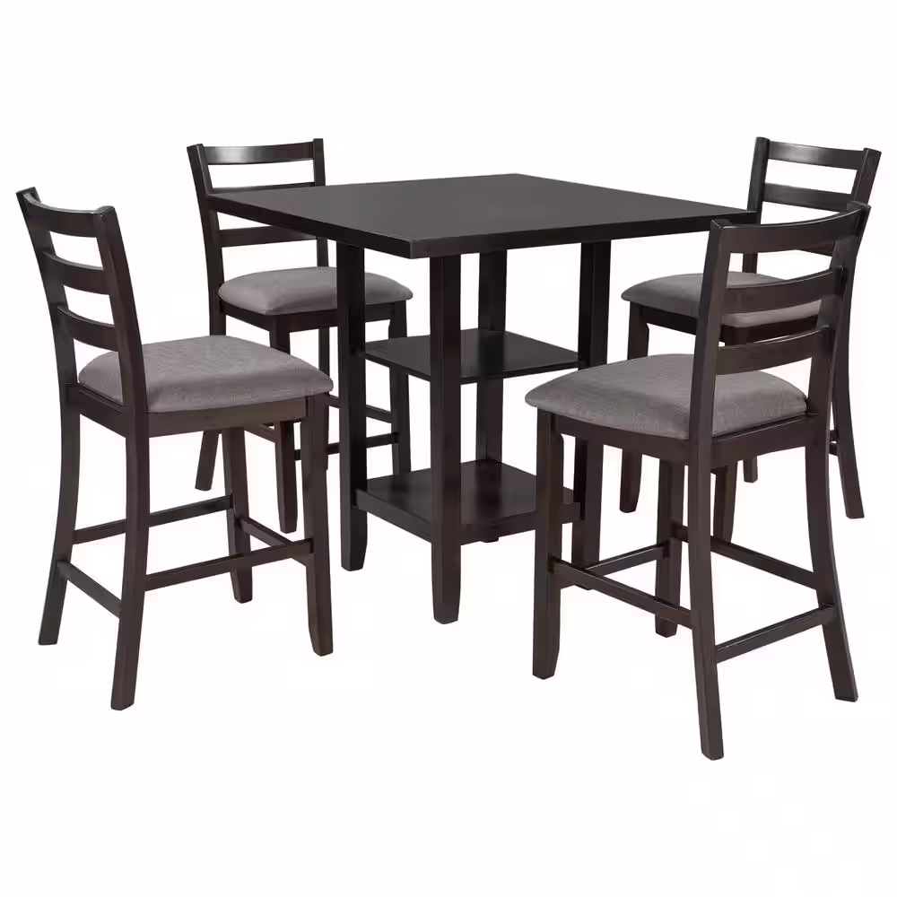 Harper & Bright Designs 5-Piece Espresso Chairs Counter Height Dining Set with 4-Padded Chairs