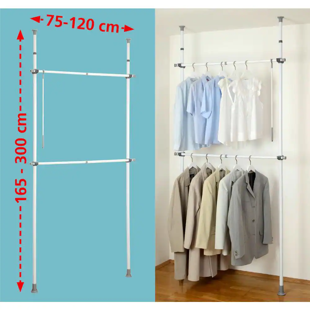 Wenko Herkules Basic 4.33 in. D x 47.24 in. W x 118.11 in. H White Powder-Coated Steel Tension Mount Closet System