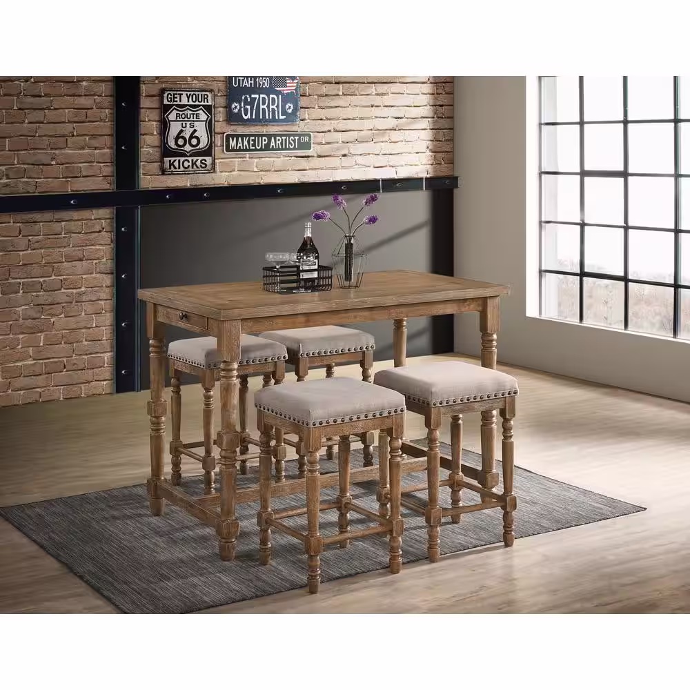 None Eva 55 in. Natural Oak Wood Counter Height Rectangular Dining Table