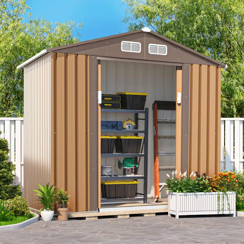 JAXPETY 7 ft. W x 4.2 ft. D Outdoor Metal Storage Shed for Backyard Garden Tool with Sliding Door(29.4 sq. ft.)