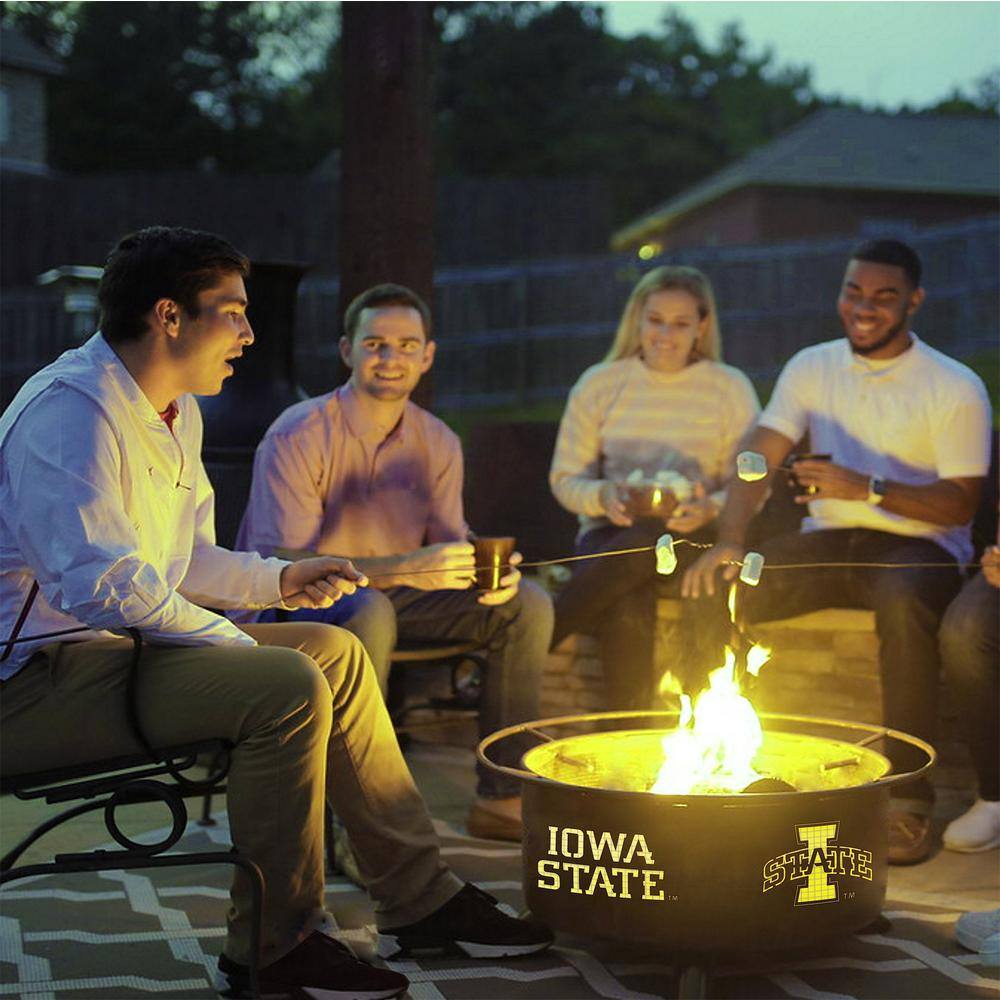 None Iowa State 29 in. x 18 in. Round Steel Wood Burning Rust Fire Pit with Grill Poker Spark Screen and Cover