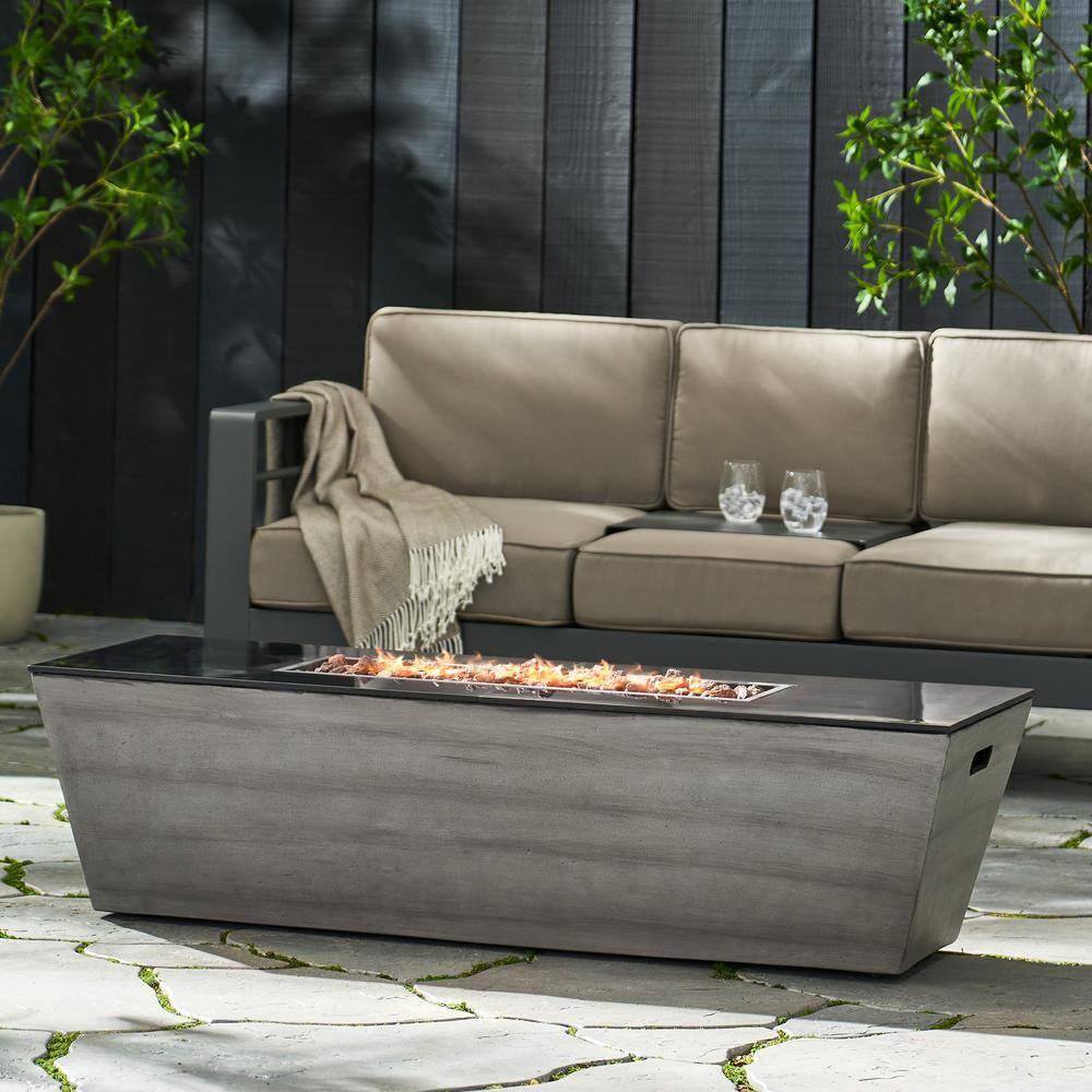 Noble House Warren Dark Gray and Black Rectangular Stone Fire Pit (No Tank Holder)
