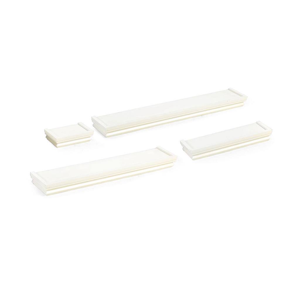 Melannco 24-in. D x 3.89-in. W x 4.45-in H White-MDF/Wood Floating Crown Molding Decorative Wall Shelf without brackets, Set of 4