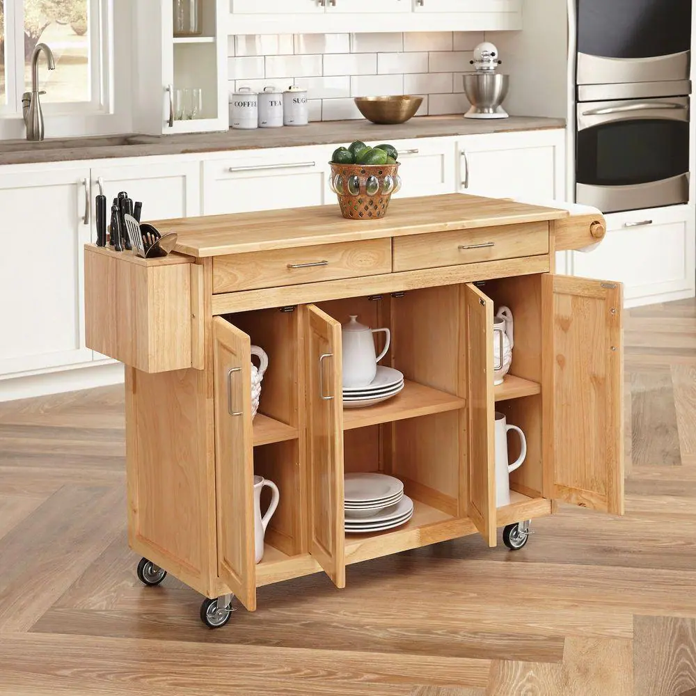 HOMESTYLES Natural Wood Kitchen Cart with Breakfast Bar