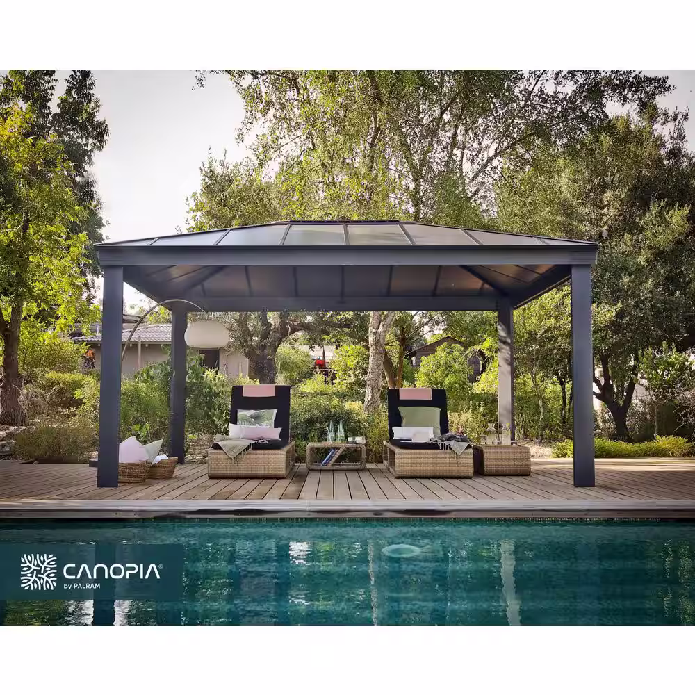 CANOPIA by PALRAM Dallas 12 ft. x 16 ft. Gray/Gray Opaque Outdoor Gazebo with Insulating and Sleek Roof Design