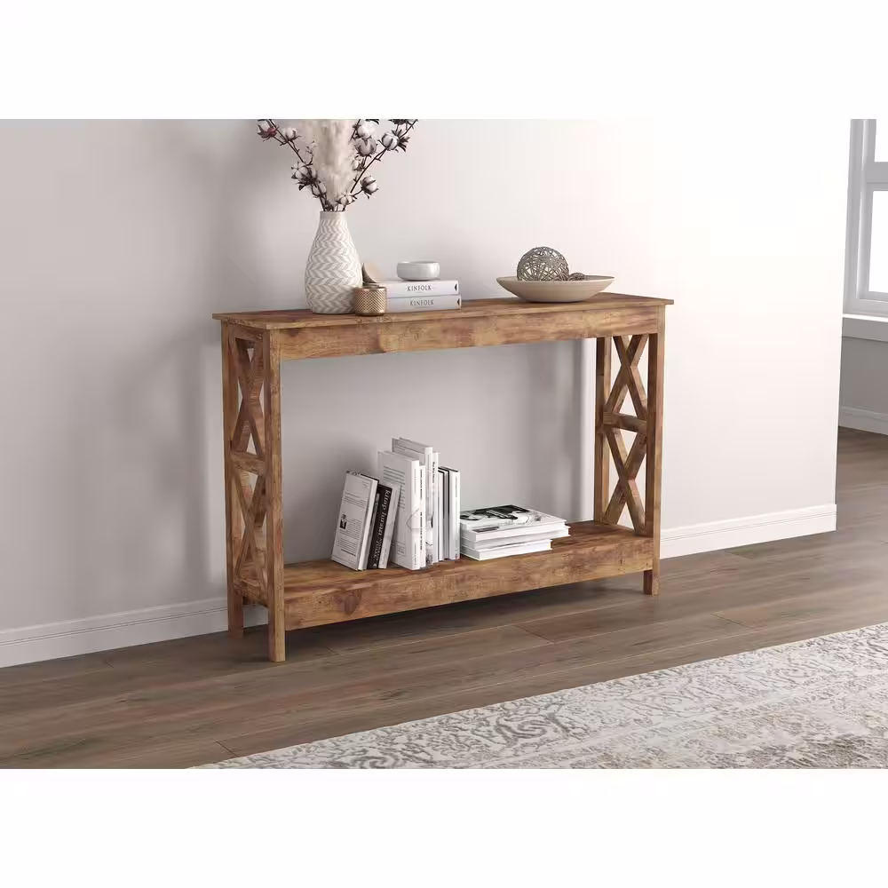 None Safdie and Co. 47.25 in. Rectangle Reclaimed Wood Console Table with Shelves