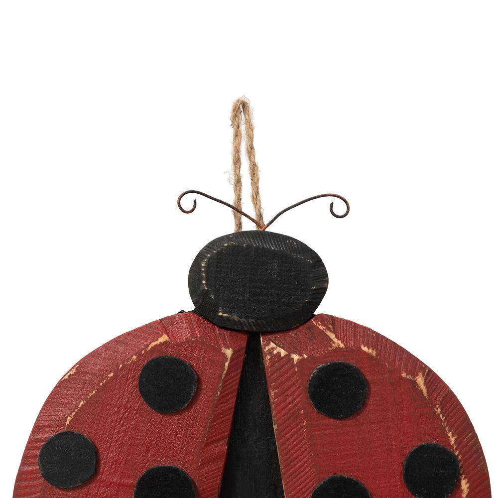 Glitzhome 11.5 in. H Distressed Solid Wood Ladybug Birdhouse (KD)