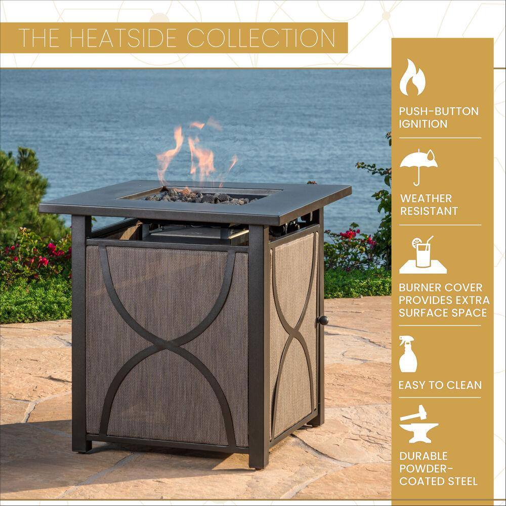 Hanover Heatside 40,000 BTU Tile-Top Gas Fire Pit Table with Burner Cover and Fire Glass