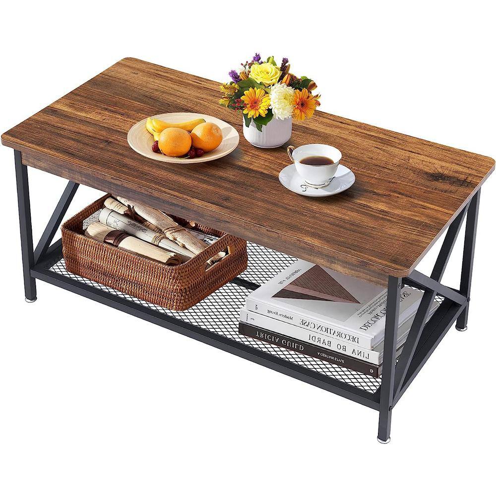 VECELO 3-Piece Occasional Table Set with Coffee Table + 2 End Tables, Brown Coffee Table Set