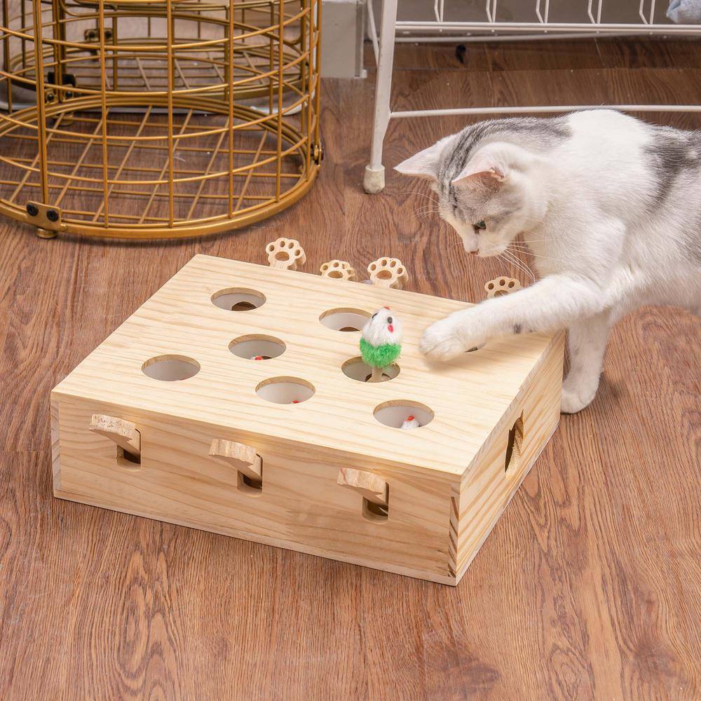 None Interactive Whack-A-Mole Solid Wood Toys for Cats