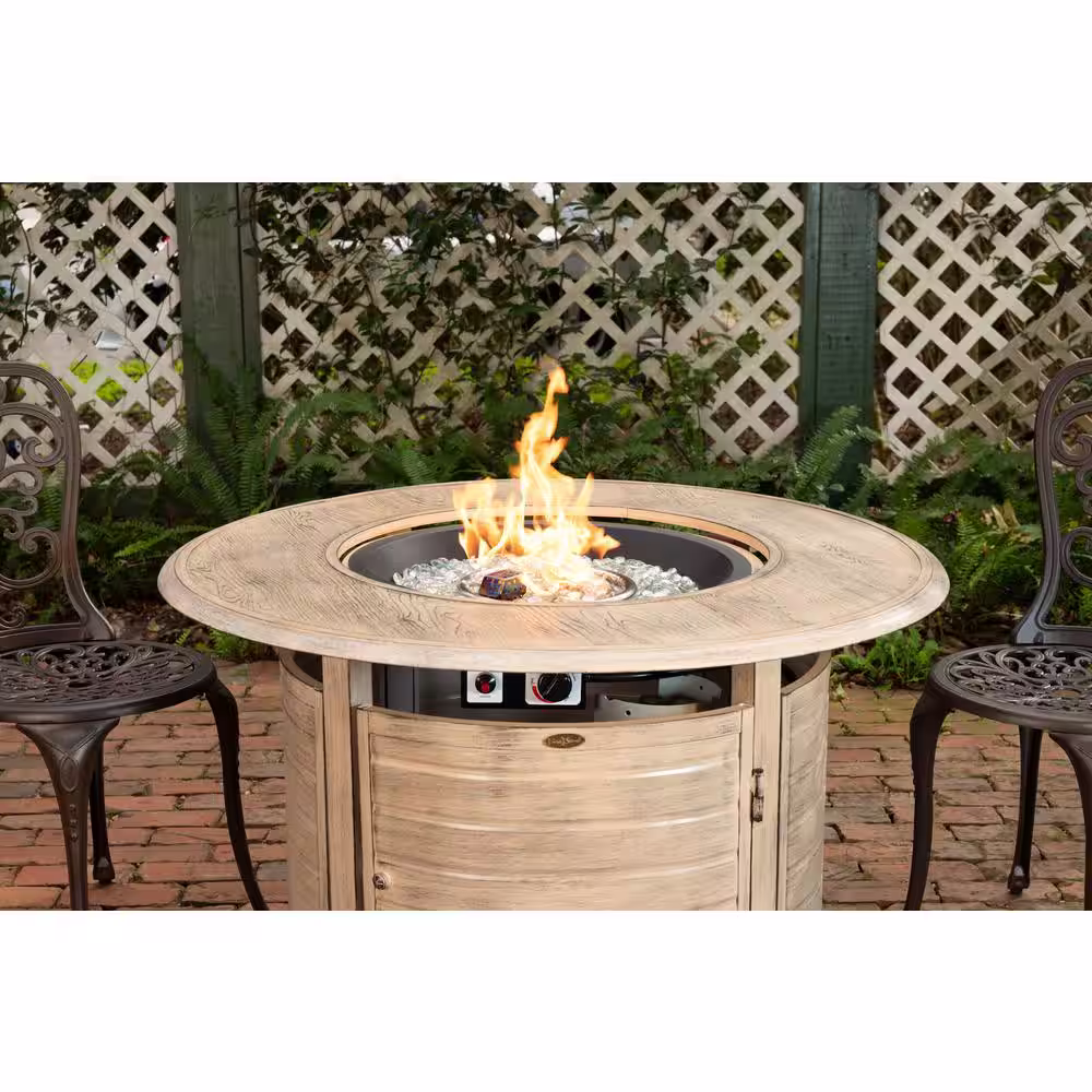 Fire Sense Thatcher 42 in. x 24 in. Round Aluminum Propane Fire Pit Table in Driftwood