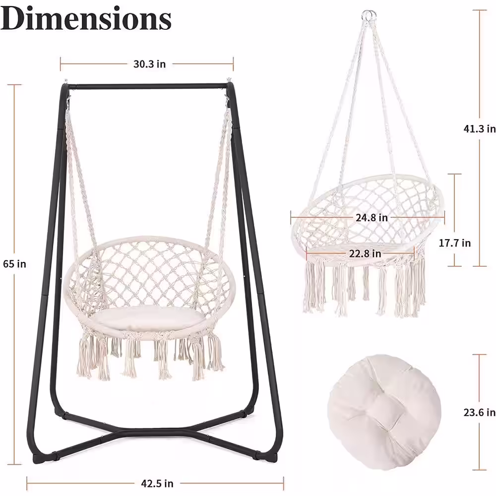 Atesun Patio Swing Chair with Stand and Cushion, 330 lbs Capacity, Patent Pending, Beige