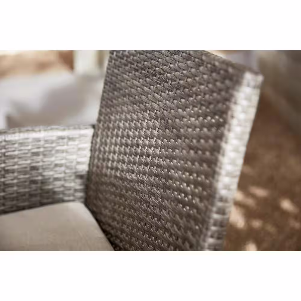 StyleWell Park Trail Grey 4-Piece Wicker Patio Conversation Set with Light Brown Cushions