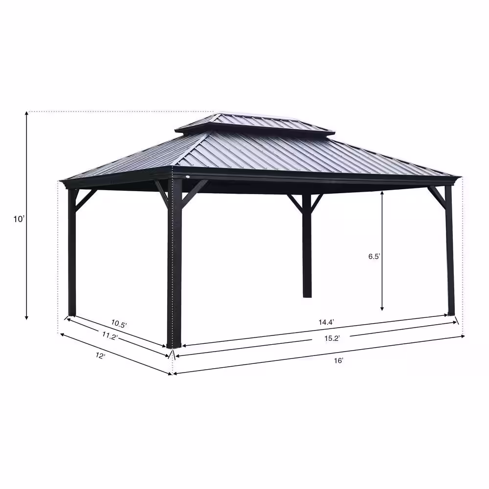 KOZYARD Alexander 12 ft. x 16 ft. Aluminum Gray Hardtop Gazebo with Galvanized Steel Roof Gray Color