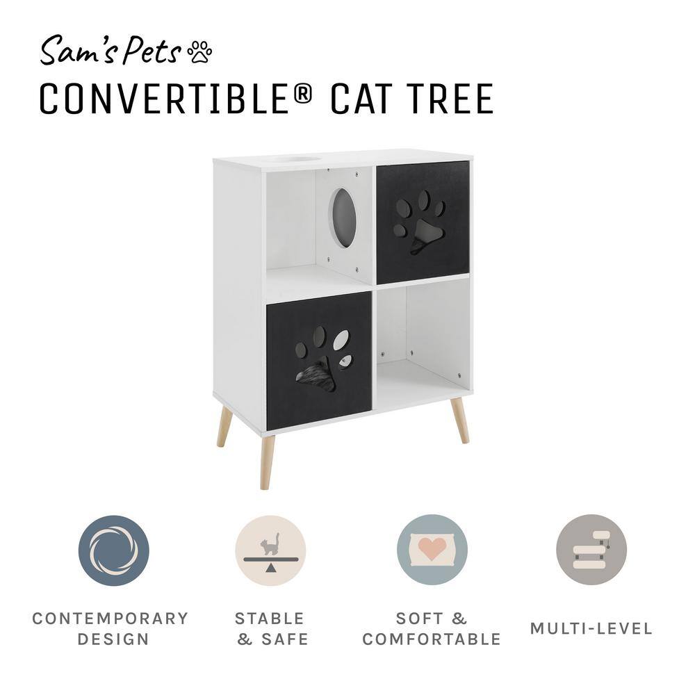 Sam's Pets Convertible Black and White Cat Tree End-Table Shelf
