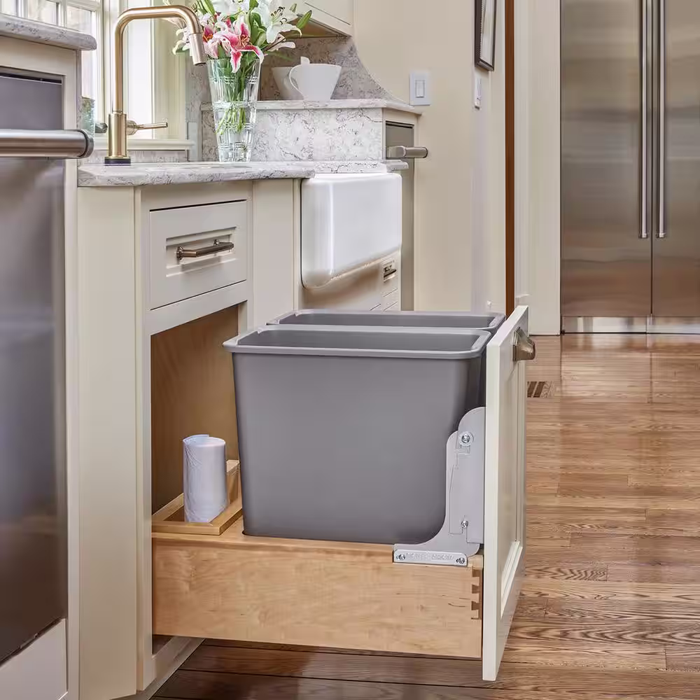 Rev-A-Shelf 14.25 in. W x 19.25 in. H Gray Pullout Double Waste Container
