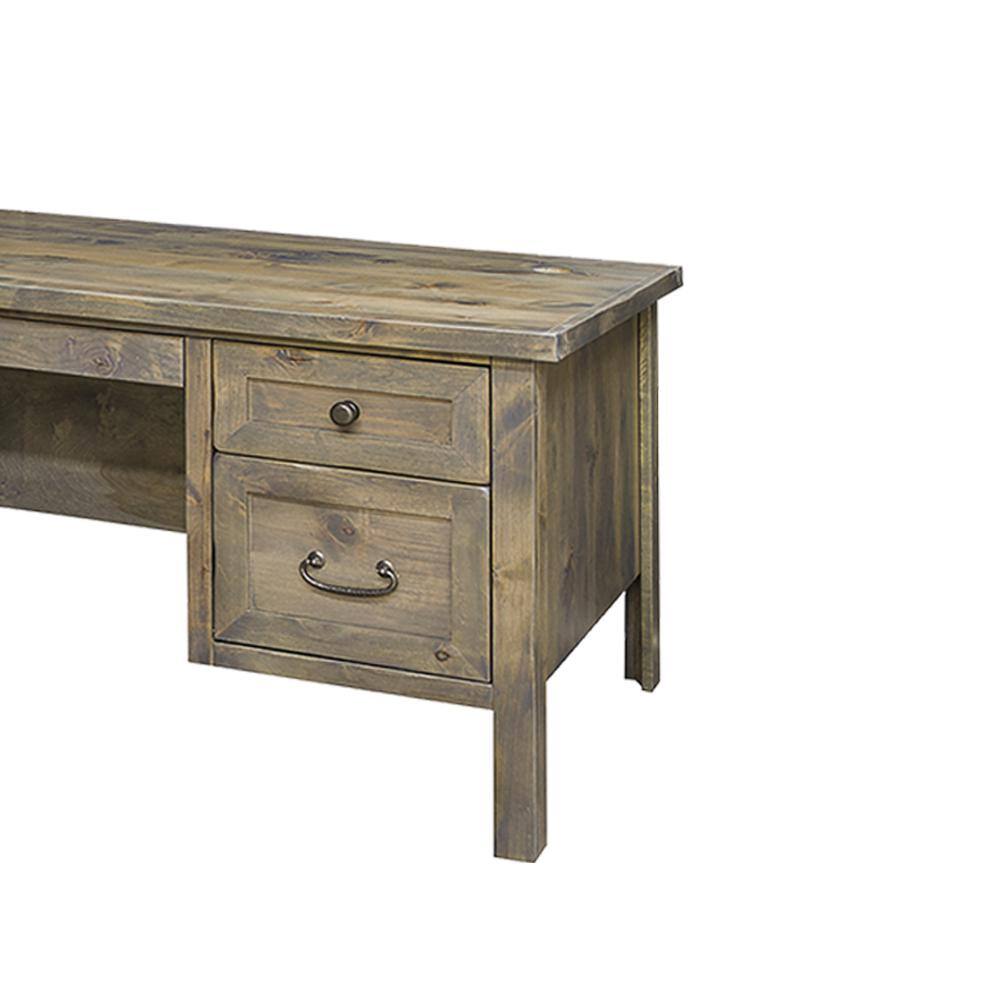 Bridgevine Home Joshua Creek 69 in. Rectangle Barnwood Wood 5-Drawer Executive Desk