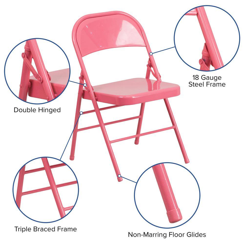 Flash Furniture Pink Metal Stackable Folding Chair