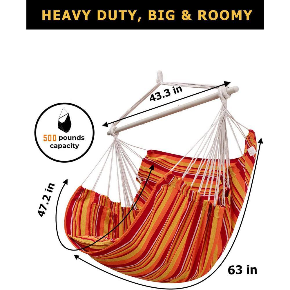 None Hammock Chair Swing-Large Hanging Hammock Chair-Max 500 Lbs-63in Hammock Swing- Roomy & Heavy Duty, Red and Yellow