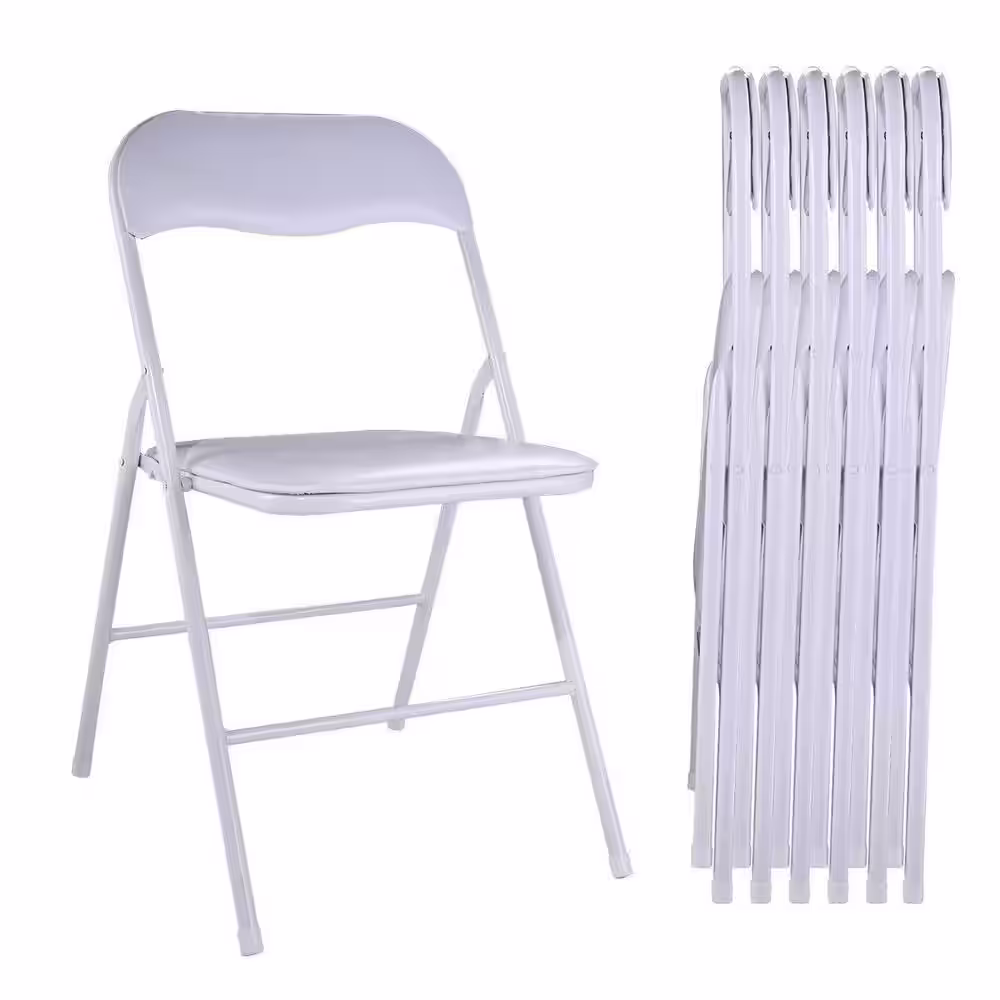 None White Plastic Stackable Folding Chairs with Padded Cushion Seat(Set of 6)