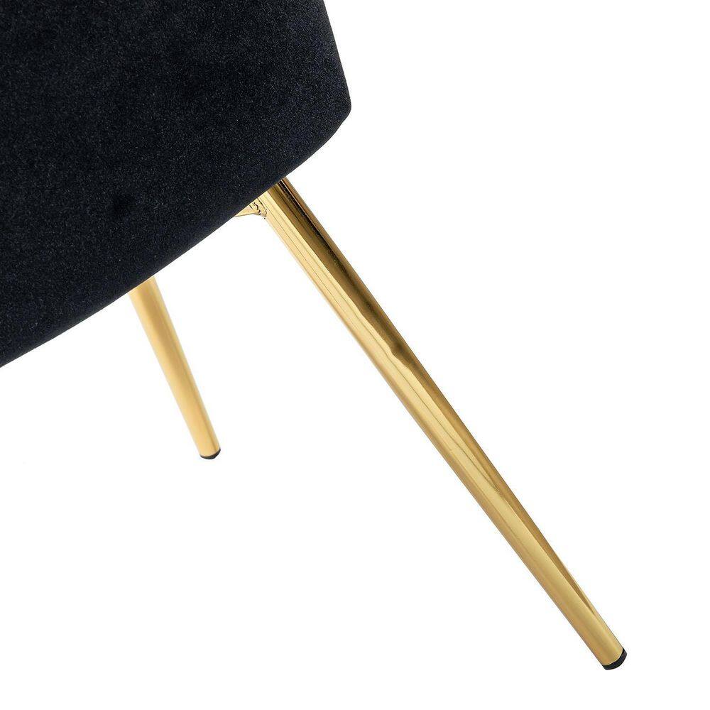 JAYDEN CREATION Olinto Modern Black Velvet Channel Tufted Side Chair with Metal Legs (Set of 4)