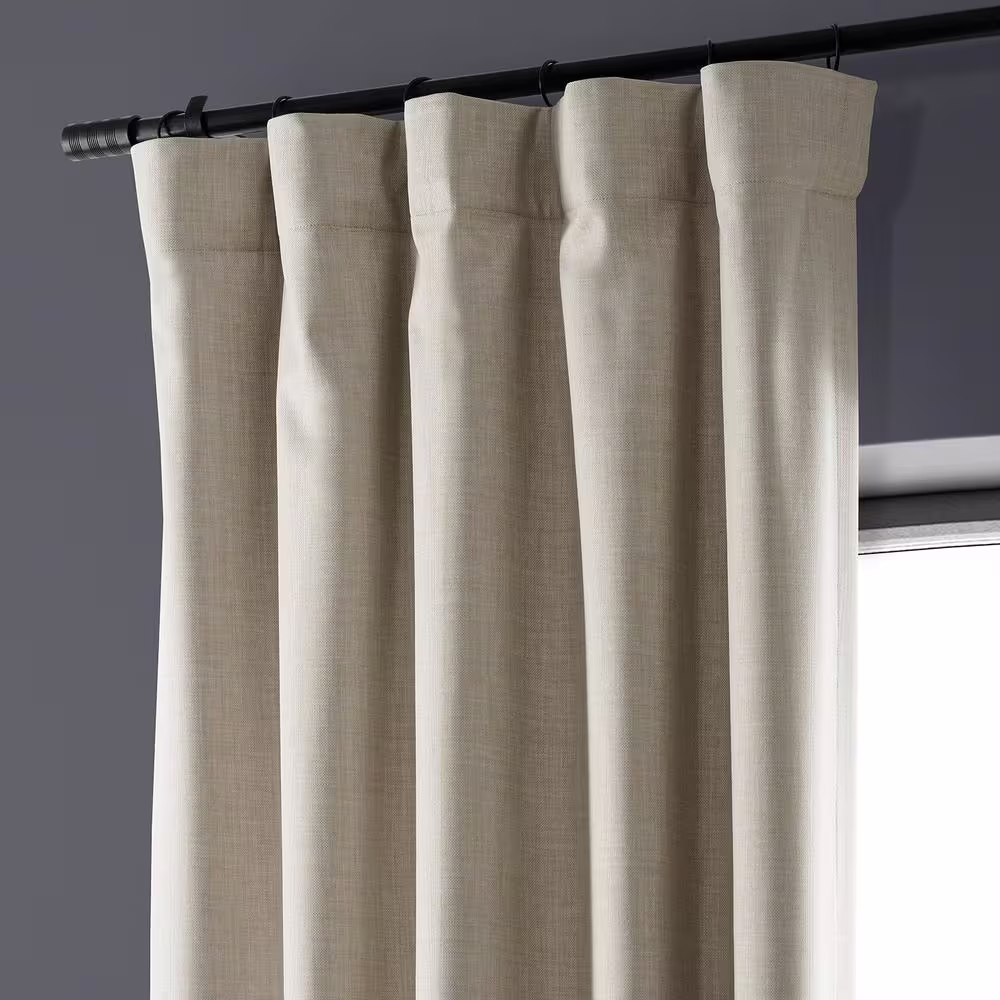 Exclusive Fabrics & Furnishings Light Beige Performance Linen 50 in. W x 108 in. L Rod Pocket Hotel Blackout Curtain (Single Panel)