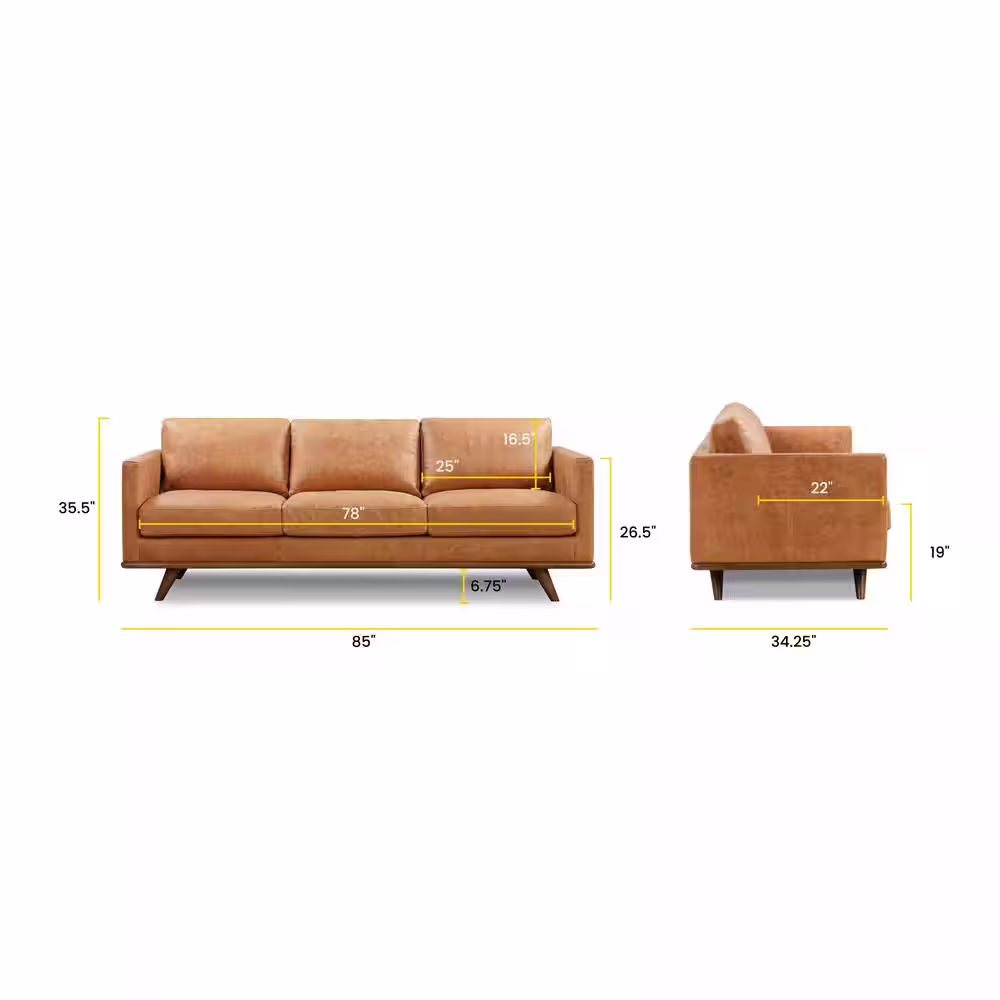 Poly and Bark Nolita 85 in. Cognac Tan Leather 3 Seats Sofa