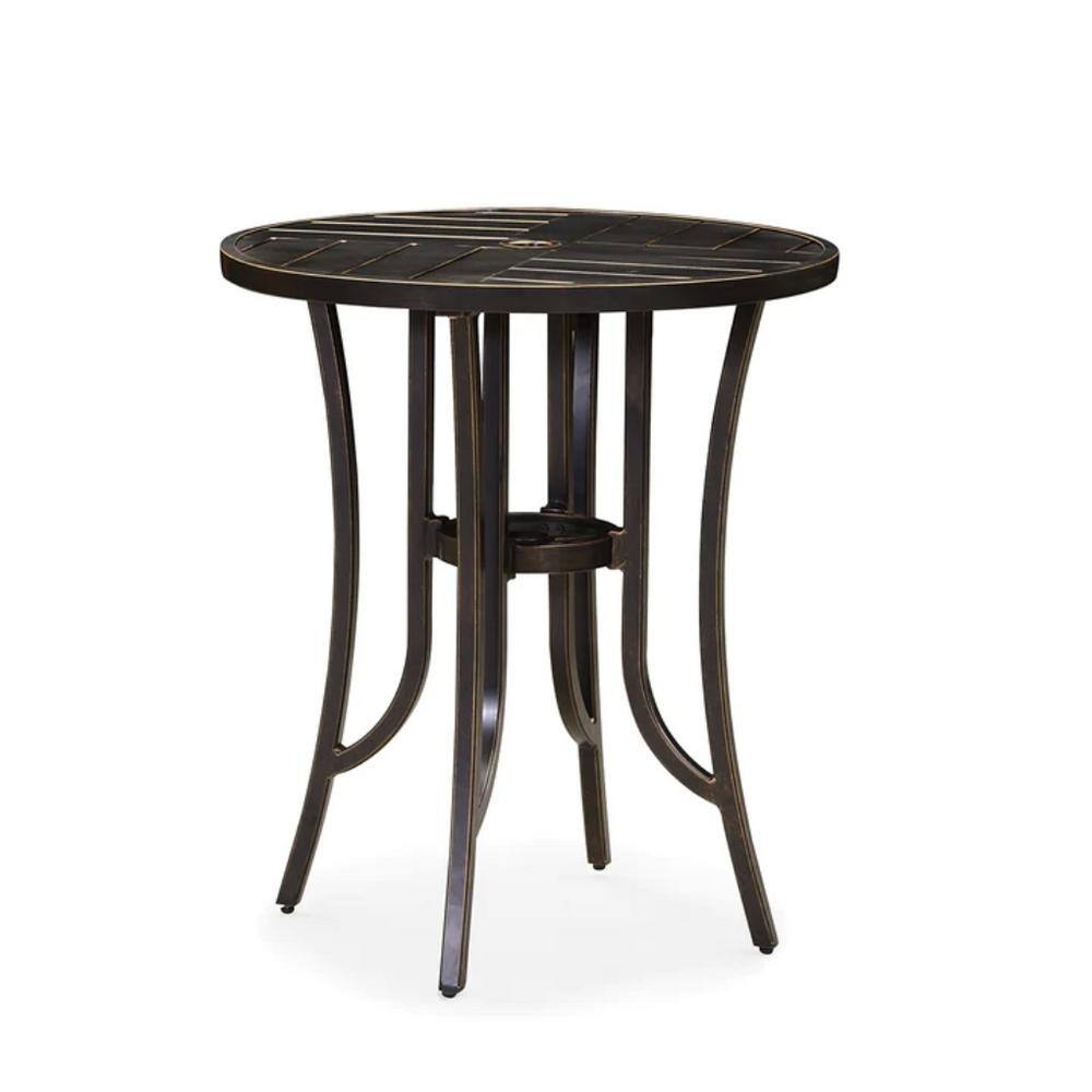 PURPLE LEAF Modern 3-Piece Cast Aluminum Outdoor Bistro Set with Back and Arm Brick Red Cushion Counter Height Metal Bar Chairs