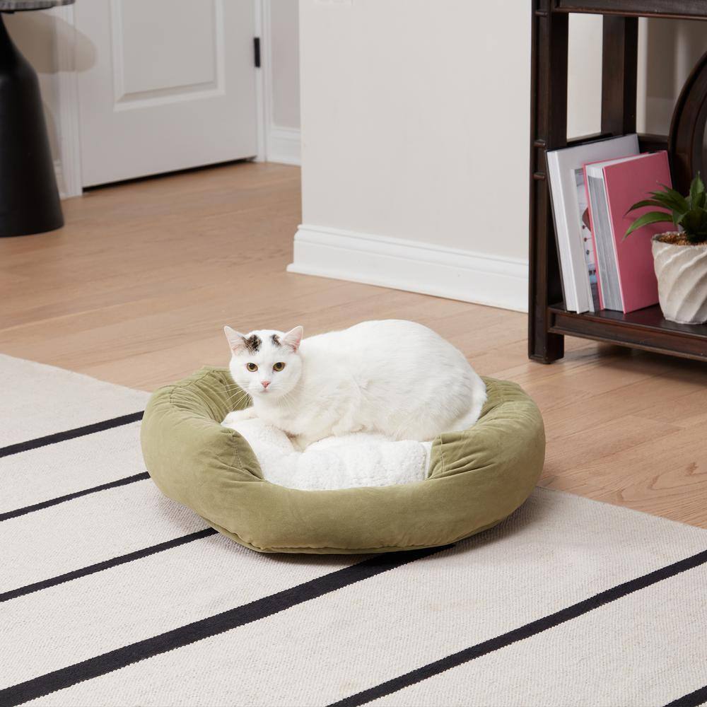 Happy Hounds Chloe Cuddler Moss Sherpa Donut Cat Bed