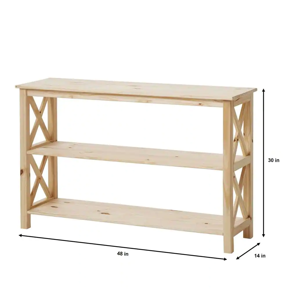 StyleWell Rectangle Unfinished Natural Pine Wood X-Cross Console Table with 1-Shelf (48 in. L x 30 in. H x 14 in. D)