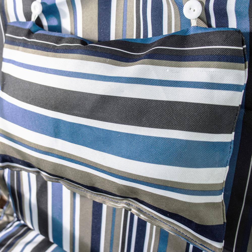 None 2.5 ft. Hammock Chair with Wooden Armrests in Blue and Tan Stripes