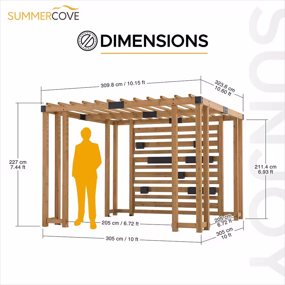 Sunjoy Sophia 10 ft. x 10.5 ft. Cedar Wood Pergola with Adjustable Hanging Planters