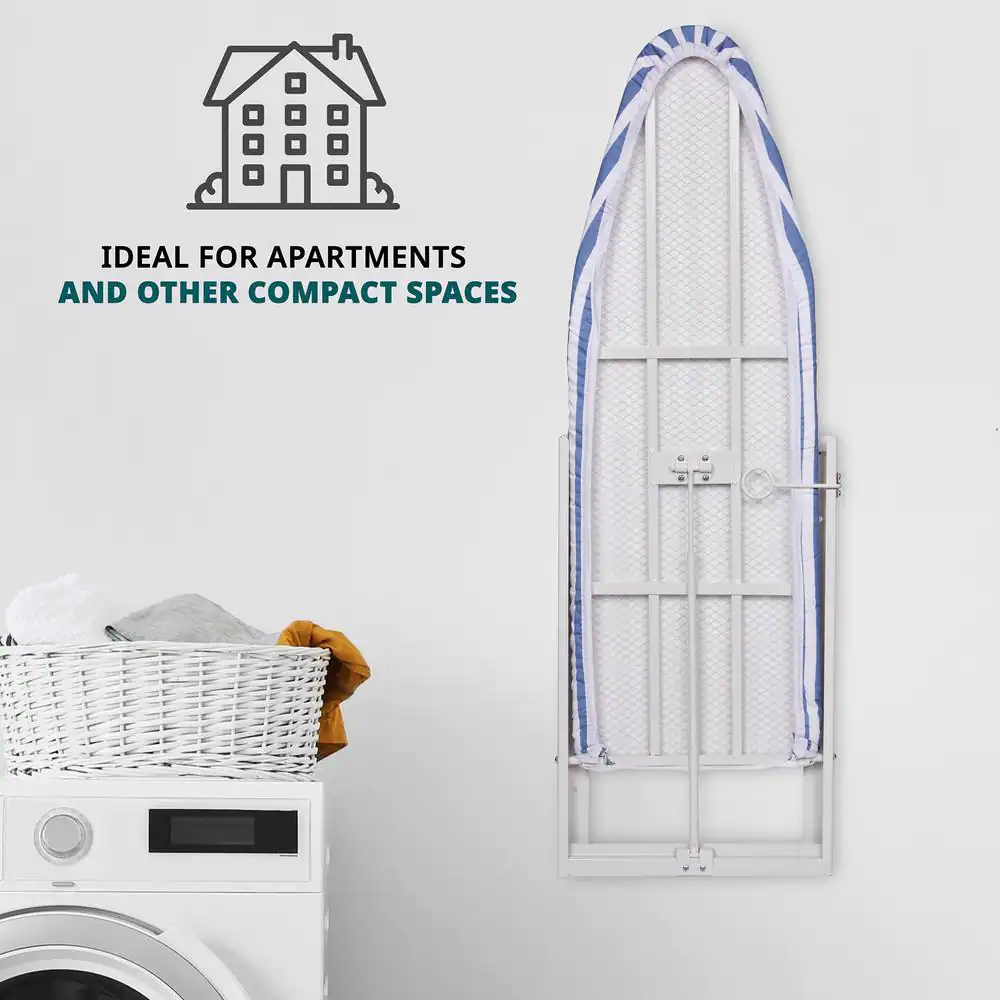 Ivation Ironing Board, Wall Mount Iron Board Holder and Ironing Board Cover, White