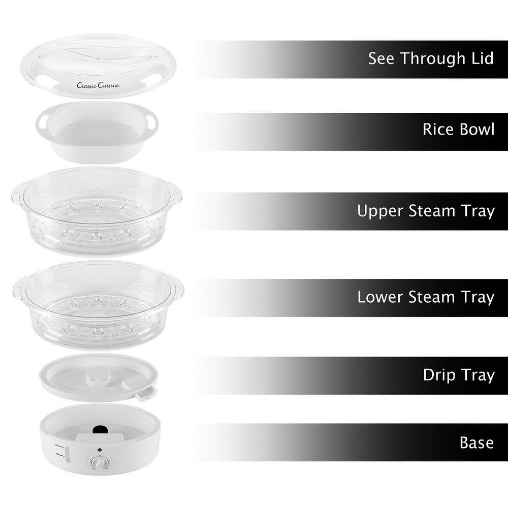 Classic Cuisine 25 Cup White Electric Rice Cooker with Vegetable Steamer