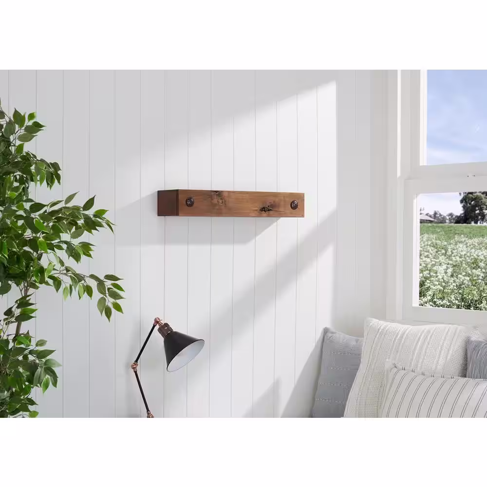 None 6.25 in. x 24 in. x 4 in. Walnut Solid Wood Decorative Nails Floating Decorative Wall-Shelf with Brackets