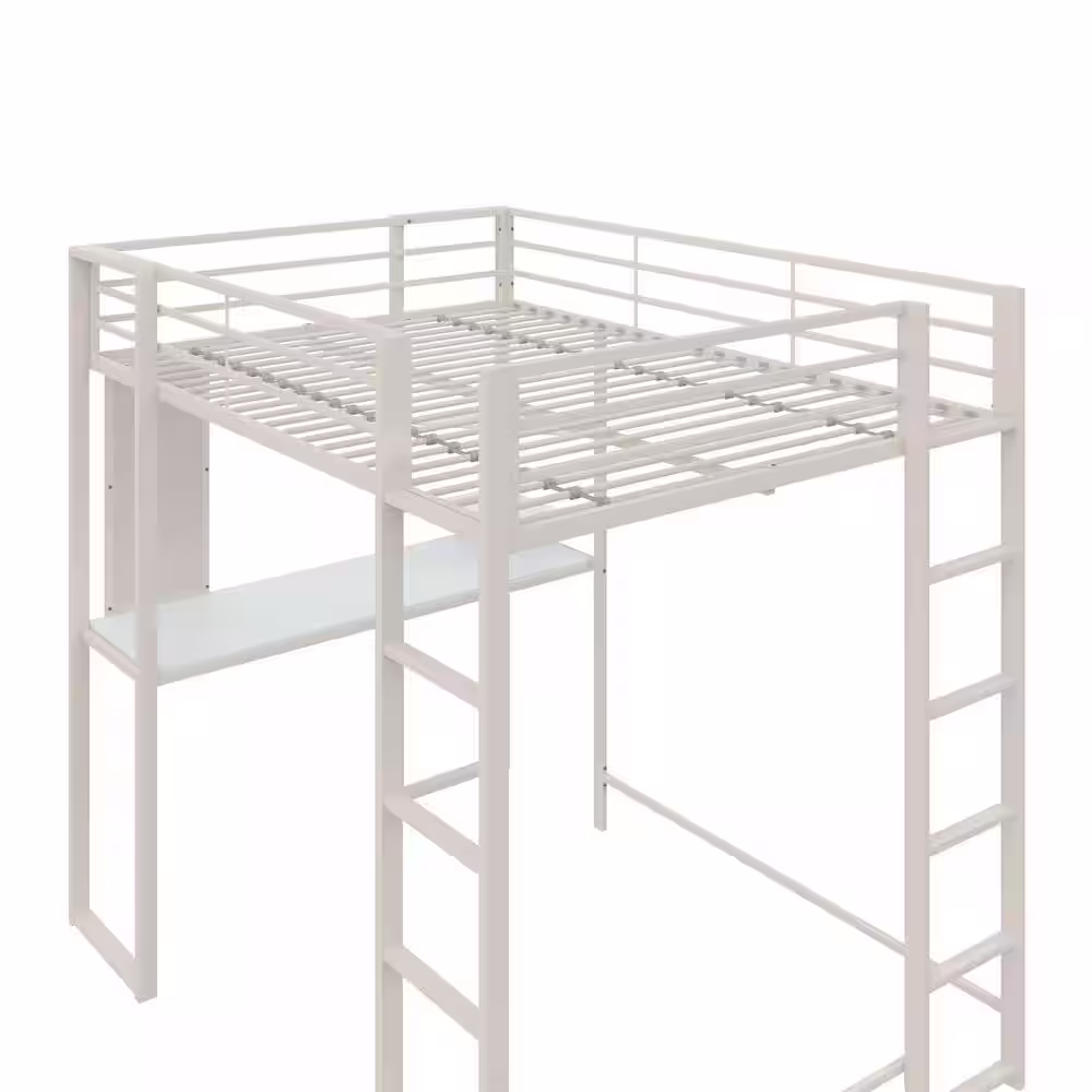 DHP Alana White Full Metal Loft Bed with Desk