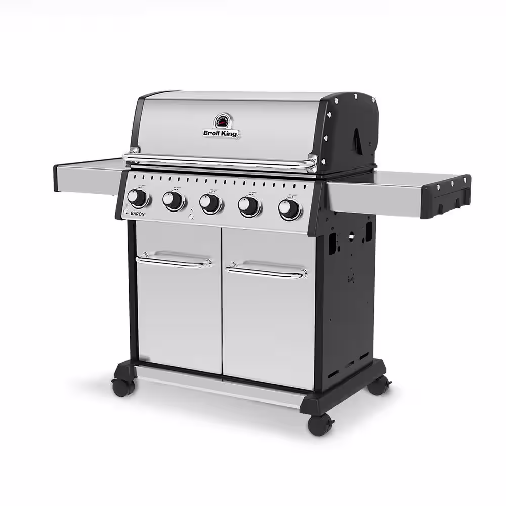 Broil King Baron 590 Pro 5-Burner Propane Gas Grill in Black with Side Burner and Rear Rotiserie Burner