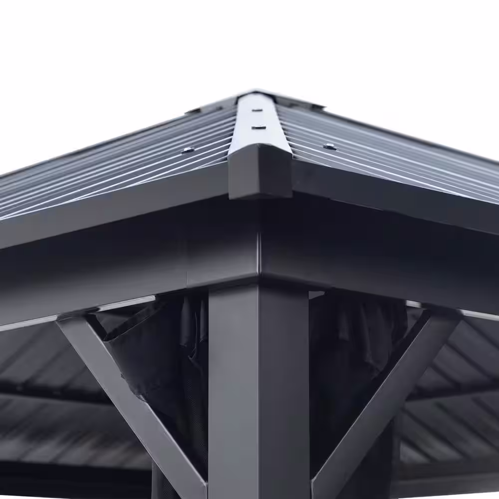 Noble House Pablo 10 ft. x 10 ft. Black Aluminum Flagpole Gazebo with Mosquito Netting