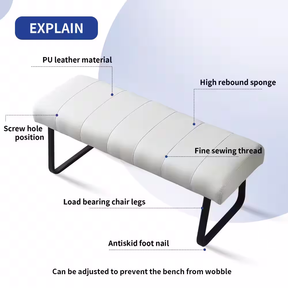 GOJANE Modern White Dining Bench Backless with Metal Legs 47.2 in. (White)