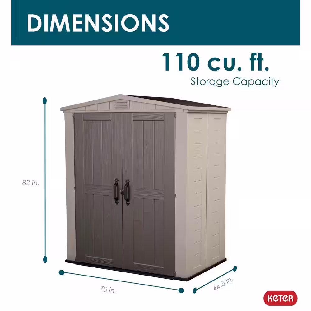 Keter Factor 6 ft. W x 3 ft. D Outdoor Durable Resin Plastic Storage Shed with Double Doors, Taupe and Brown (22.9 sq. ft.)