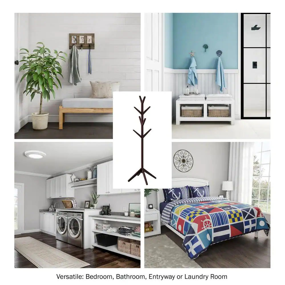 Lavish Home Espresso Brown 8-Hook Modern Freestanding Wooden Coat Tree