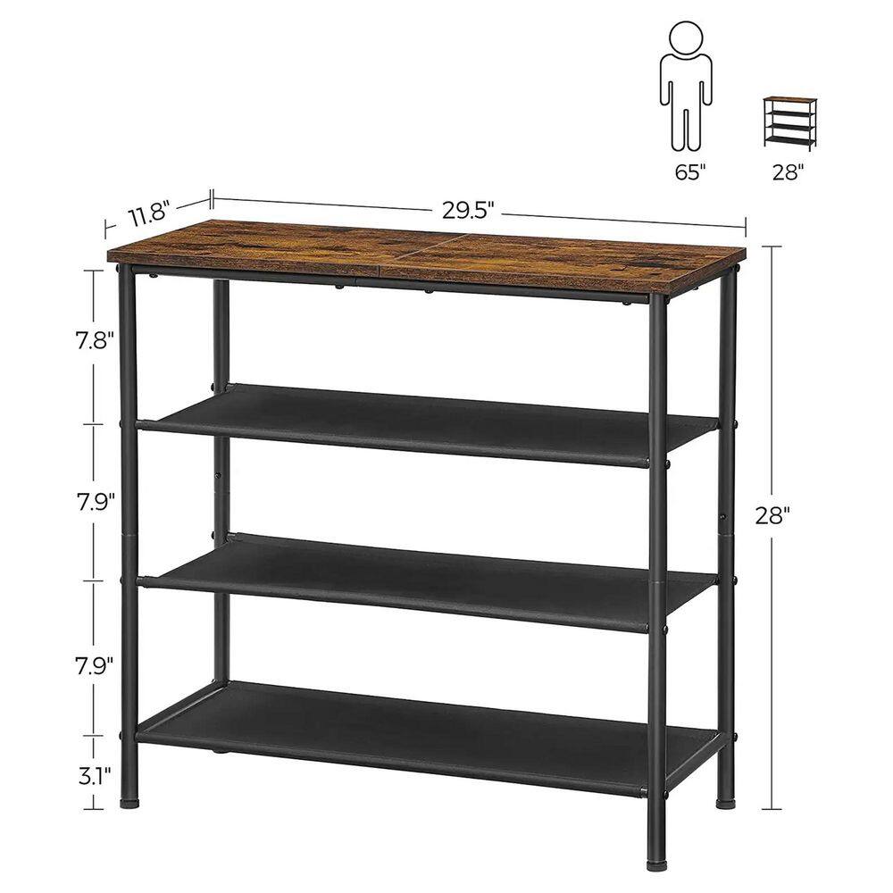 None 28 in. H 12-Pair 4-Tier Black Metal Shoe Rack